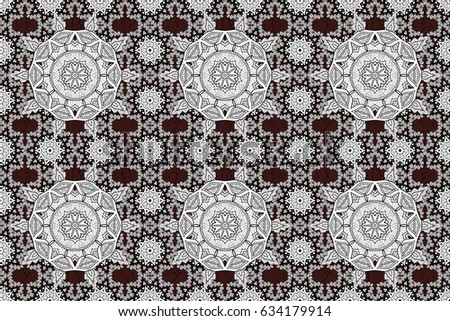 White pattern on brown background with white elements. Seamless classic white pattern. Raster traditional orient ornament.