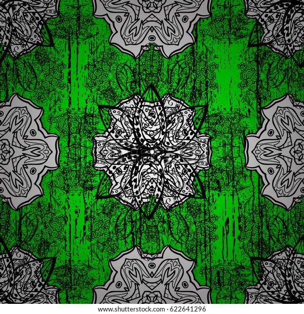 White pattern. Oriental ornament. White\
pattern on green background with white\
elements.