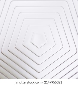 White Pentagon Pedestal, Top View Background. 3d Rendering.