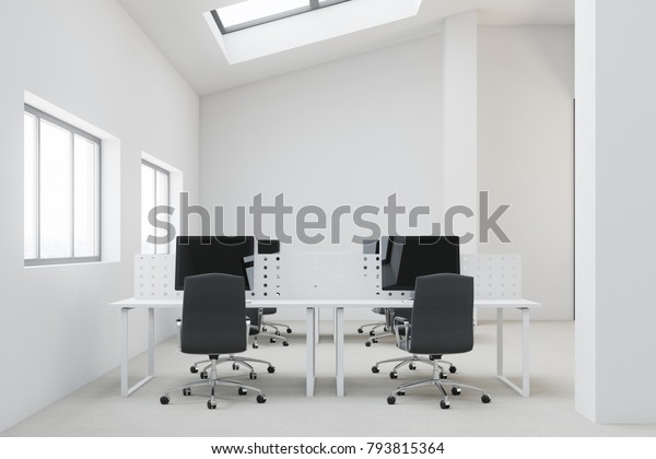 White Penthouse Open Space Office Interior Stock Illustration
