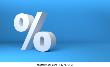 White Percentage Icon 3D On Blue Background 3d Illustration