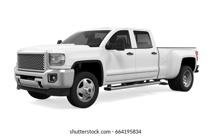 White Pickup Truck Isolated. 3D Rendering