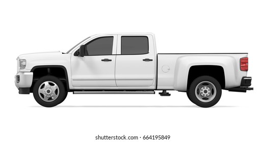 White Pickup Truck Isolated. 3D rendering