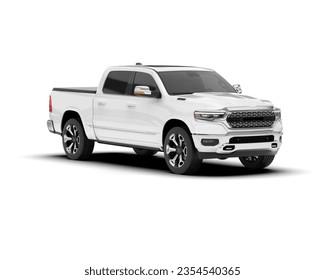 White pickup truck isolated on background. 3d rendering - illustration