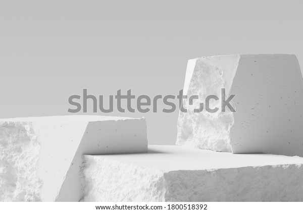 テクスチャーのある端が割れた白い石壁 製品表示の背景に石の破片 3dレンダリング のイラスト素材
