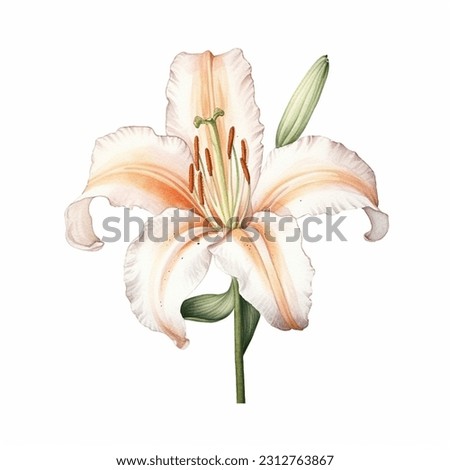 White pink lily flower isolated watercolor illustration painting botanical art transparent white background greeting card stationary wedding bridal home decor