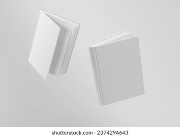 white plain empty blank two floating hardcover book with pages with isolated background