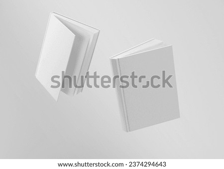 white plain empty blank two floating hardcover book with pages with isolated background
