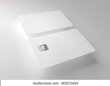 White Plastic Credit Cards, Mockup, Grey Background