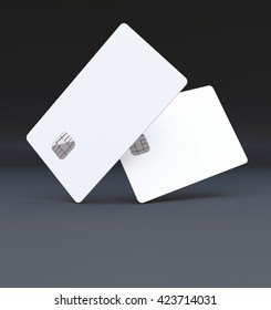 White Plastic Credit Cards, Mockup, Dark,black Background,3D Rendering