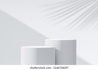 White Podium Minimal Background Product Display Scene Of Abstract Light Empty Platform 3d Stage Pedestal Stand Or Blank Presentation Step Mockup Studio And Cosmetic Showcase On Summer Shelf Backdrop.