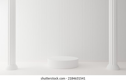 White Podium With Tower In The White Room.3d Rendering.