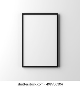 White Poster With Black Frame Mockup Hanging On The Wall, 3d Rendering