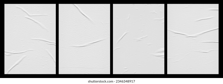 White poster texture with small wrinkles and bubbles, isolated on a black background.