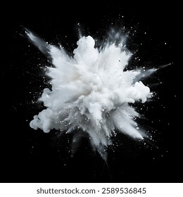 White powder explosion effect isolated on black background