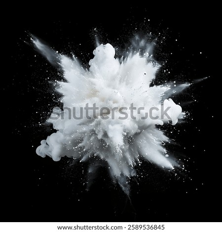 White powder explosion effect isolated on black background
