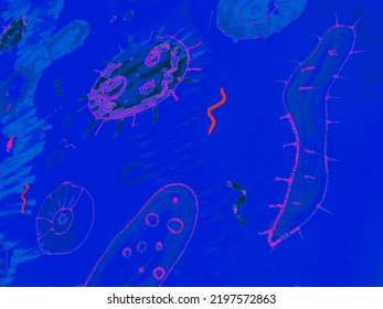 White Probiotic Bacteria Background. Hygienic Bacteria. Blue Flu Symptoms Infographic. Electron Microscope Cell. Indigo Virus 3d. Immune Cells Cancer.