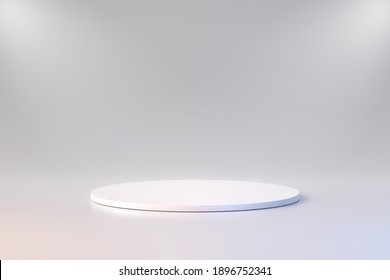 White Product Background Stand Or Podium Pedestal On Advertising Display With Blank Backdrops. 3D Rendering.