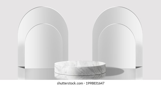White product display podium, marble base, Cosmetic display stand background. 3d, illustration - Shutterstock ID 1998831647
