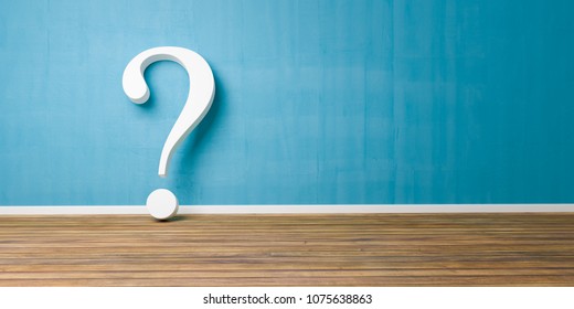 White question mark at blue concrete grunge Wall - FAQ Concept - 3D rendering