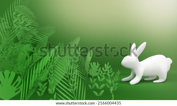 White Rabbit Green Plants3d Rendering Stock Illustration 2166004435 ...