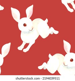 White Rabbit Pattern Painted Digital Watercolor Stock Illustration ...