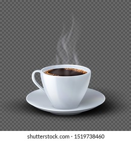 White Realistic Coffee Cup With Smoke Isolated On Background