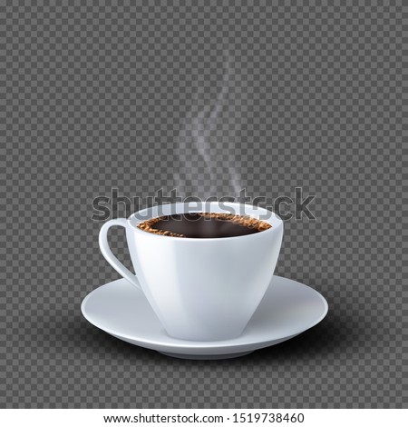 White realistic coffee cup with smoke isolated on background