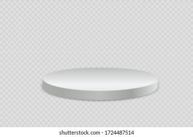 White realistic top hat, empty stand, round, square podium isolated on background. Сompetition winner award, platform, stage, 3d Pedestal. 