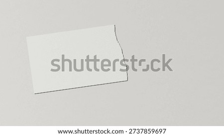 White rectangular card rotated slightly with one rough torn side on a pale gray wall and wide negative space for clean modern typographic layouts 3D render