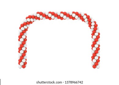 White and Red Balloons in Shape of Arc, Gate or Portal on a white background. 3d Rendering 