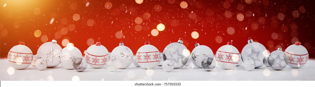 White and red christmas baubles lined up on snow background 3D rendering - Powered by Shutterstock