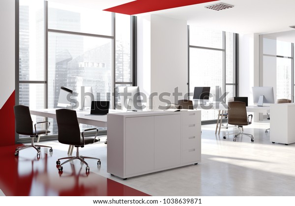 White Red Office Interior White Computer Stock Illustration