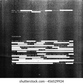 White redacted text on dark photocopy texture background