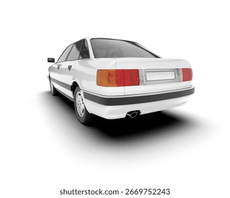 White retro car isolated on background. 3d rendering - illustration