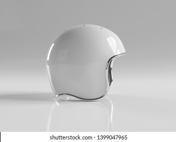 White Retro Vintage Motorbike Helmet Isolated On White Background Mockup 3D Rendering