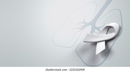 white ribbon and Lung line shape, Banner for Lung Cancer Awareness Month or World Lung Cancer Day concept, 3d rendering - Powered by Shutterstock