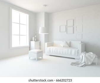 White Room Interior. 3d Illustration