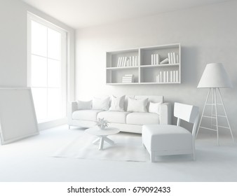 White Room Interior. 3d Illustration