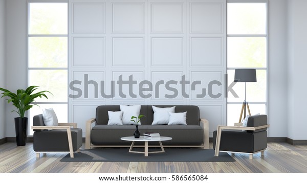 White Room Interior Black Furniture On Stock Illustration 586565084