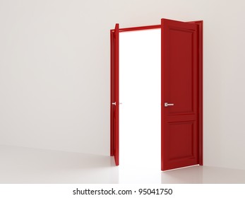 White Room With Open Red Double Doors