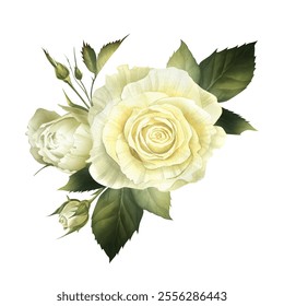 White roses watercolor isolated illustration. Wedding bouquet with flowers and buds for wedding invitation. Floral funeral clip art in realistic style for catholic designs and save the date cards - Powered by Shutterstock