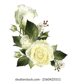 White roses watercolor isolated illustration. Corner frame from bouquet for wedding invitation. Floral funeral clip art in realistic style for catholic designs and save the date cards - Powered by Shutterstock