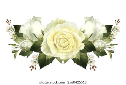 White roses watercolor isolated illustration. Gorzinthal frame from bouquet for wedding invitation. Floral funeral clip art in realistic style for catholic designs and save the date cards - Powered by Shutterstock