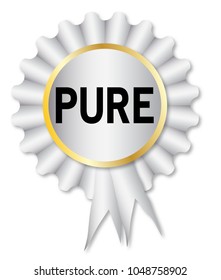 A white rosette with the legend pure over white