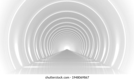 White Round Tunnel Podium Abstract Background. Light Reflection Stage. 3d Render.