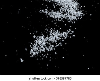 White salt on black background. Macro 3D illustration