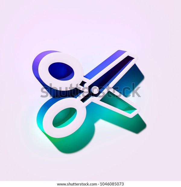 White Scissors Icon. 3D Illustration of White\
Cut, Del, Destroy, Doctor, Document, Documents, Edit Icons With\
Blue and Green\
Shadows.