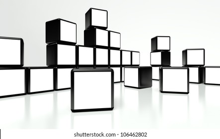 White Screen Video Wall Of Many Cubes On White Background