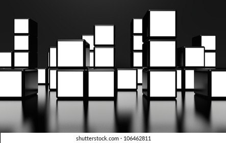 White Screen Video Wall Of Many Cubes On Black Background